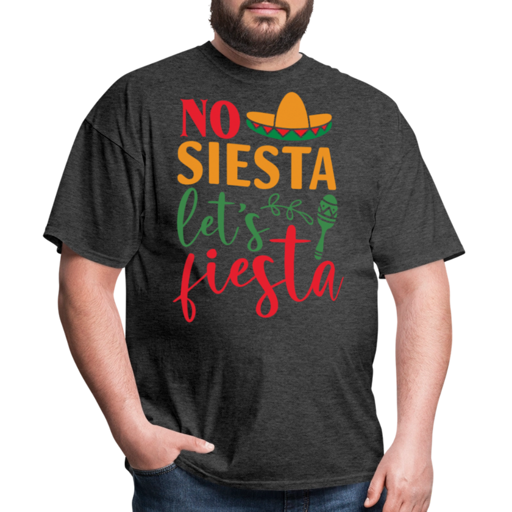 Funny Cinco de Mayo Party Tee No Siesta Let's Fiesta T-shirt - heather black