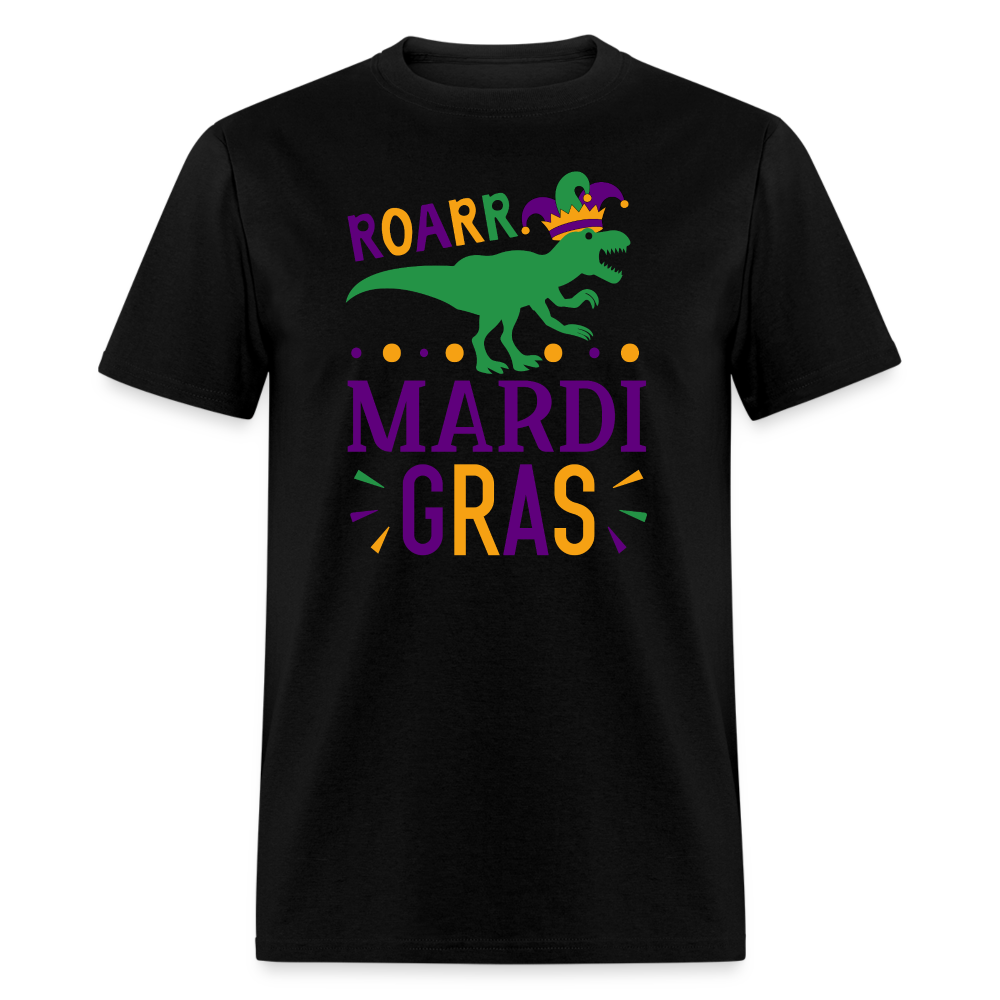 Roar Mardi Gras T-Rex Graphic Tee Funny Mardi Gras T-shirt - black