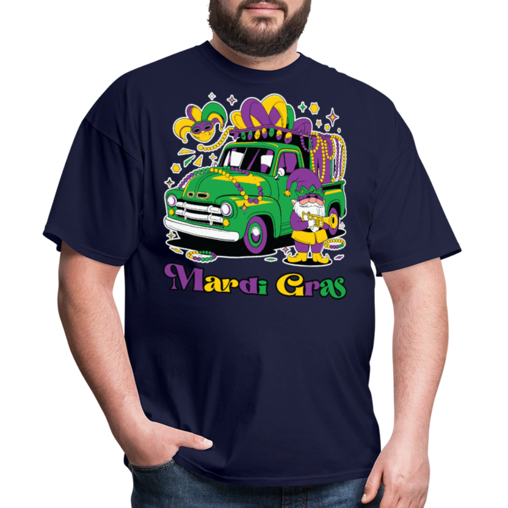 Funny Mardi Gras Truck And Beads Graphic Tee Mardi Gras Gnome T-shirt - navy