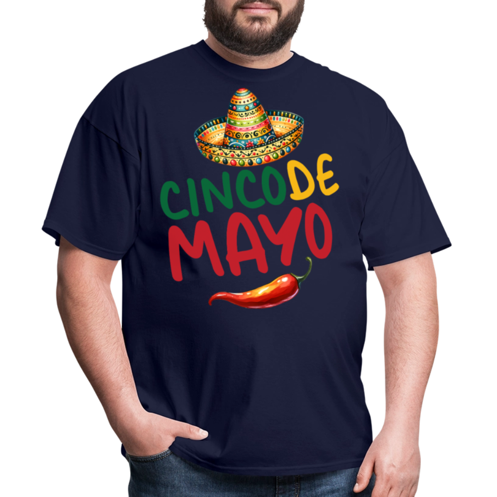 Mexican Sombrero And Chili Pepper Tee Cinco de Mayo Party T-shirt - navy