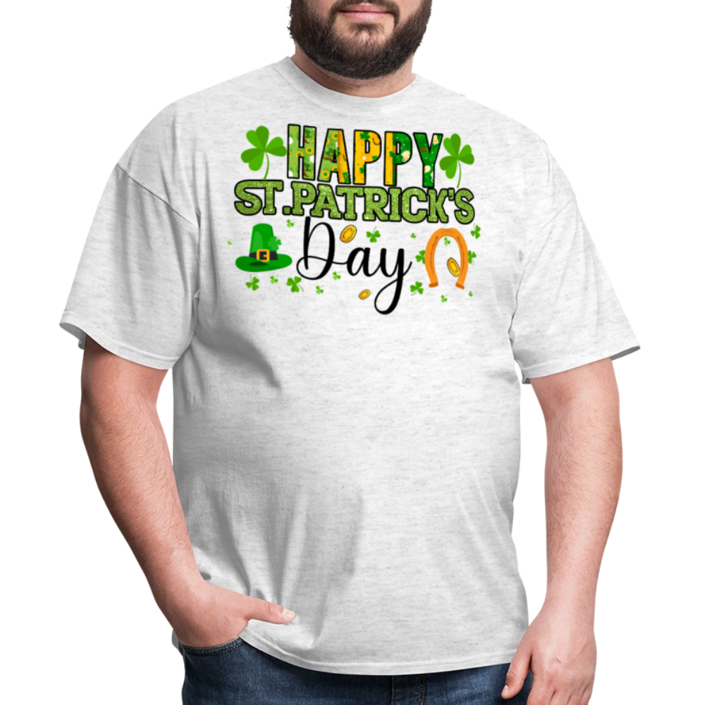 Irish-themed Holiday Graphic Tee Green Glitter St Paddy’s Day T-shirt - light heather gray