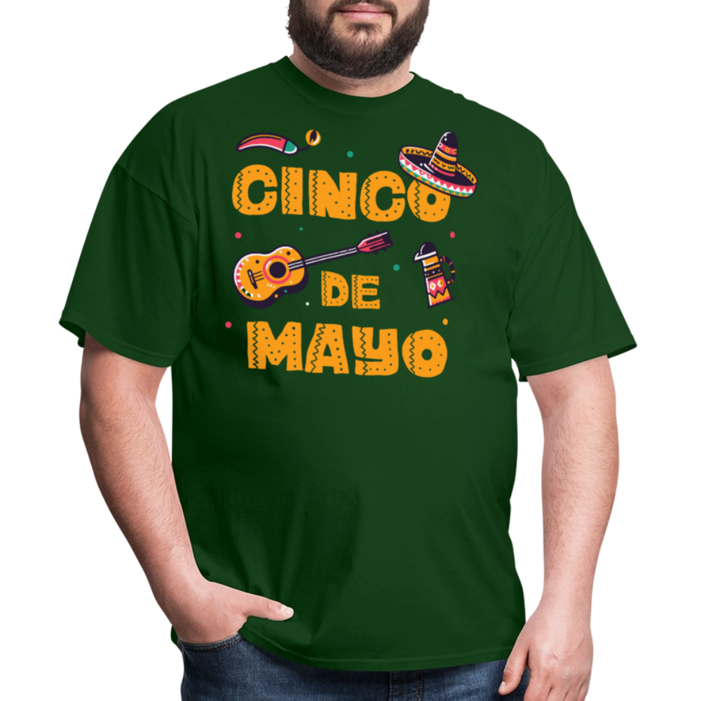 Mexican Fiesta Tee With Guitar And Sombrero Funny Cinco de Mayo T-shirt - forest green