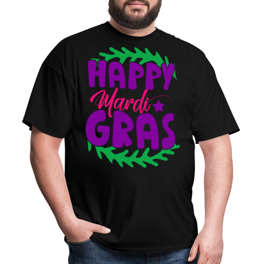 Happy Mardi Gras Graphic Tee New Orleans Carnival Festival T-shirt - black