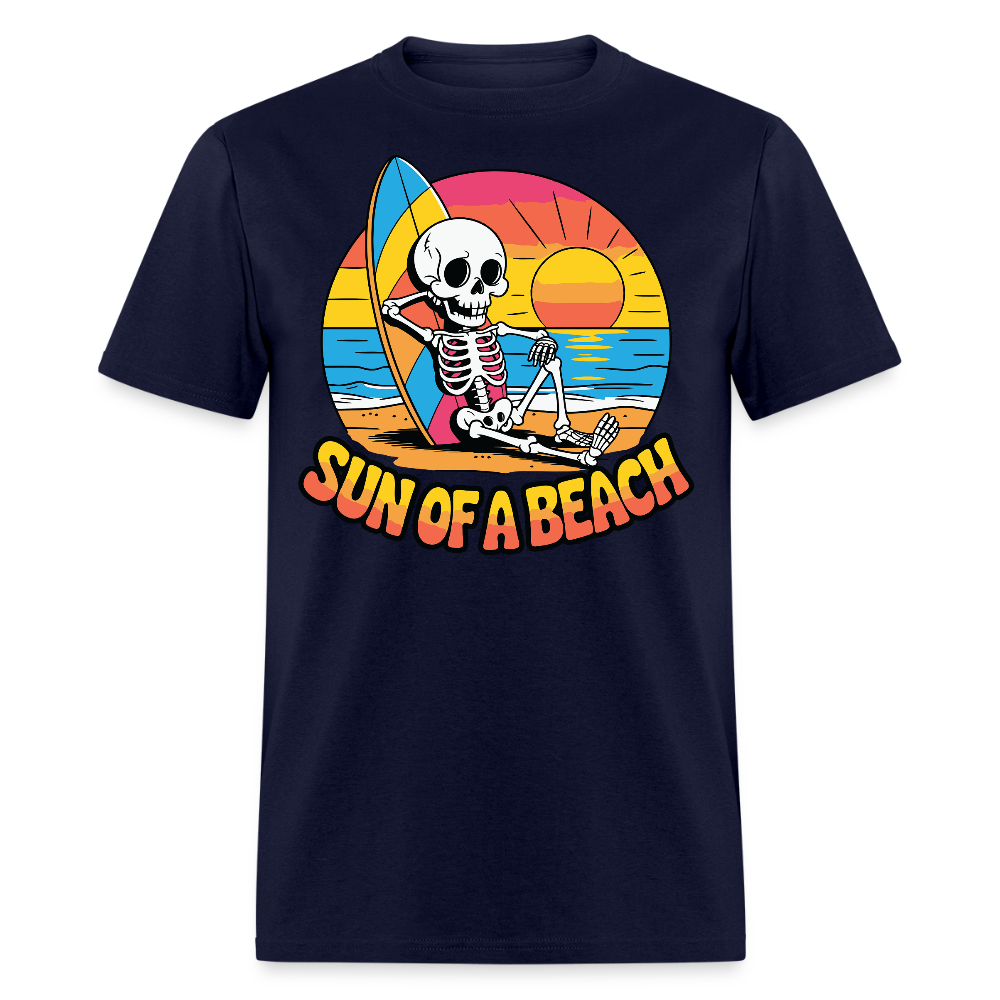 Humorous Summer Surf Skeleton Beach T-shirt - navy