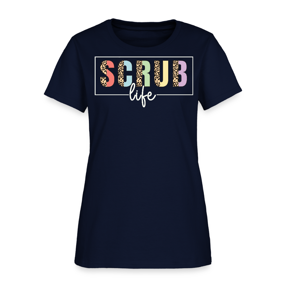 Scrub Life Leopard Print Nurse T-Shirt - navy