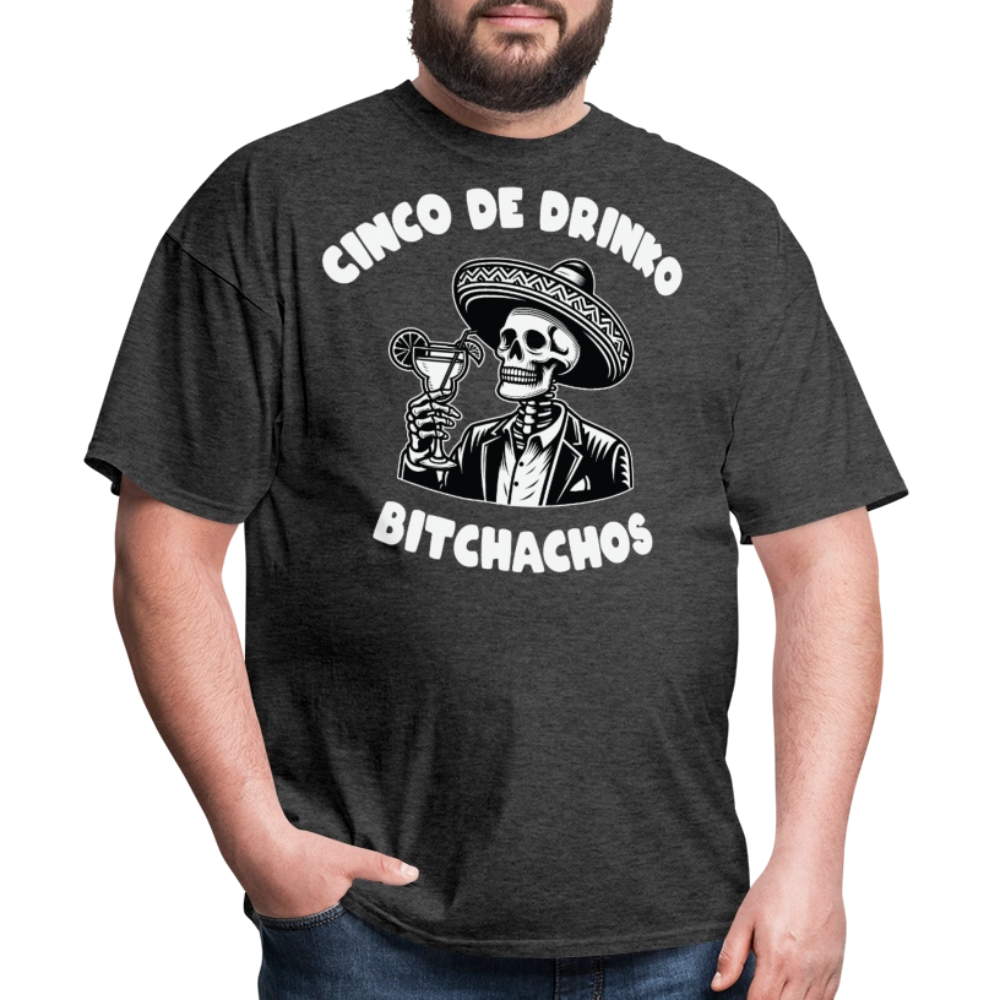 Cinco de Drinko Graphic Tee Skeleton Drinking Margarita T-shirt - heather black