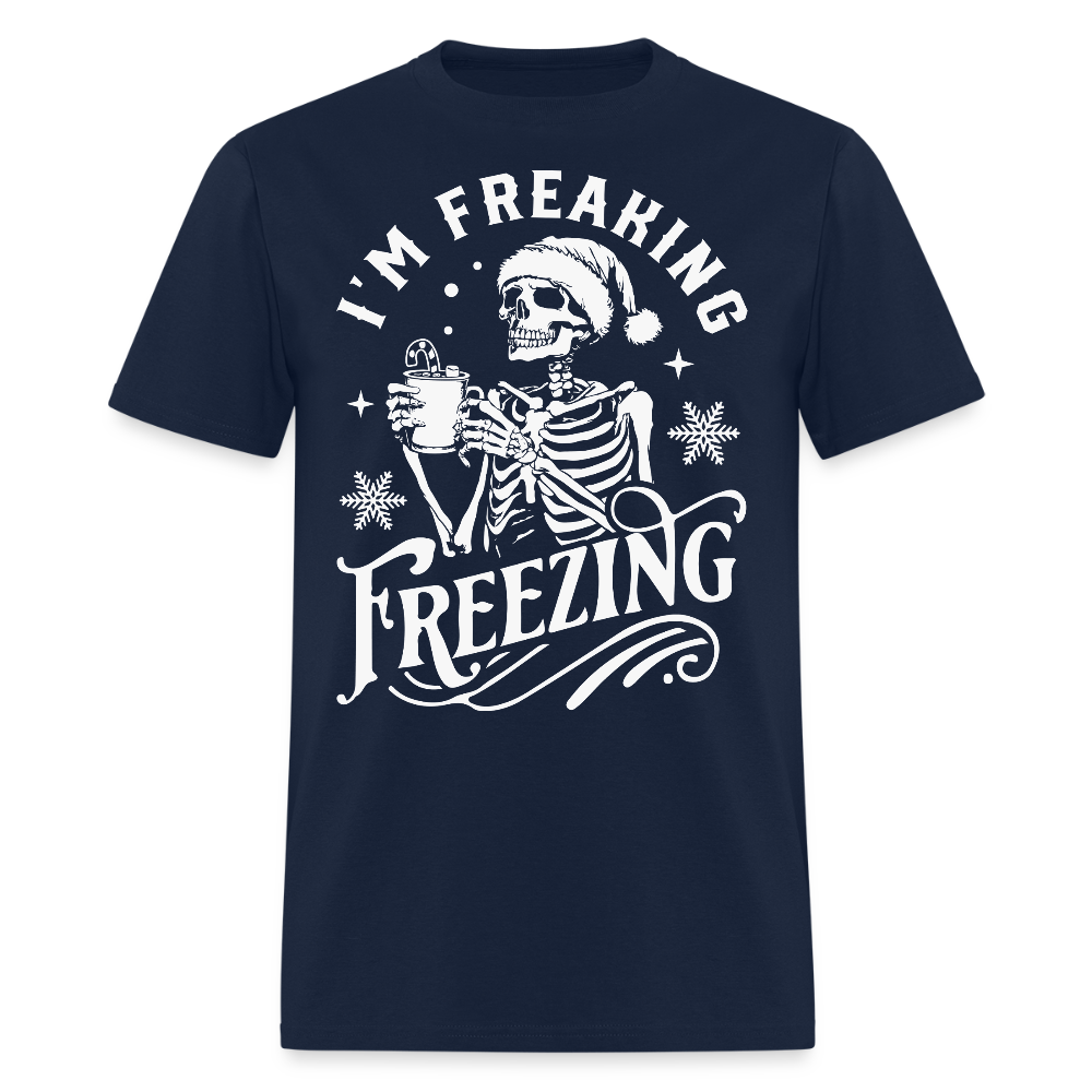 I'm Freaking Freezing Funny Christmas Skeleton T-Shirt - navy
