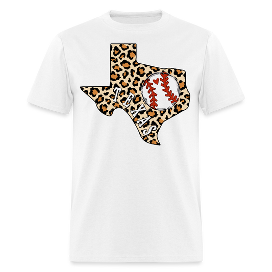 Texas Leopard Print Baseball Mom T-shirt - white