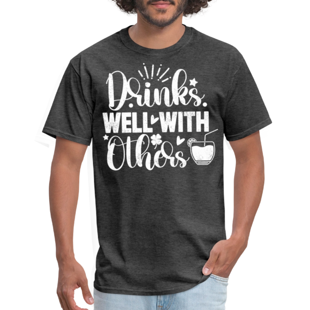 Drinks Well with Others Funny Beer T-Shirt for Party Lovers - heather black