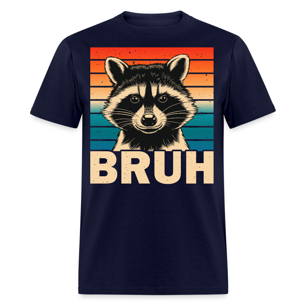 Funny Meme Graphic Tee Retro Bruh Raccoon T-shirt - navy