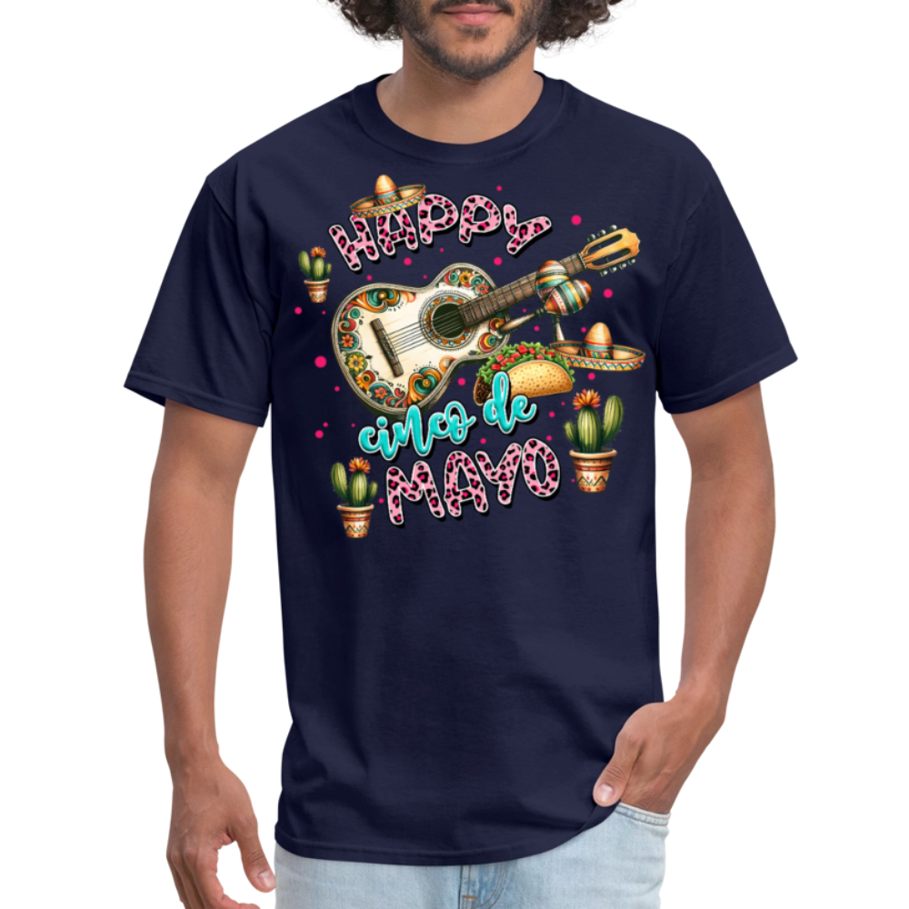 Cinco de Mayo Festive Shirt Mexican Culture Party Tee With Guitar And Sombrero T-shirt - navy