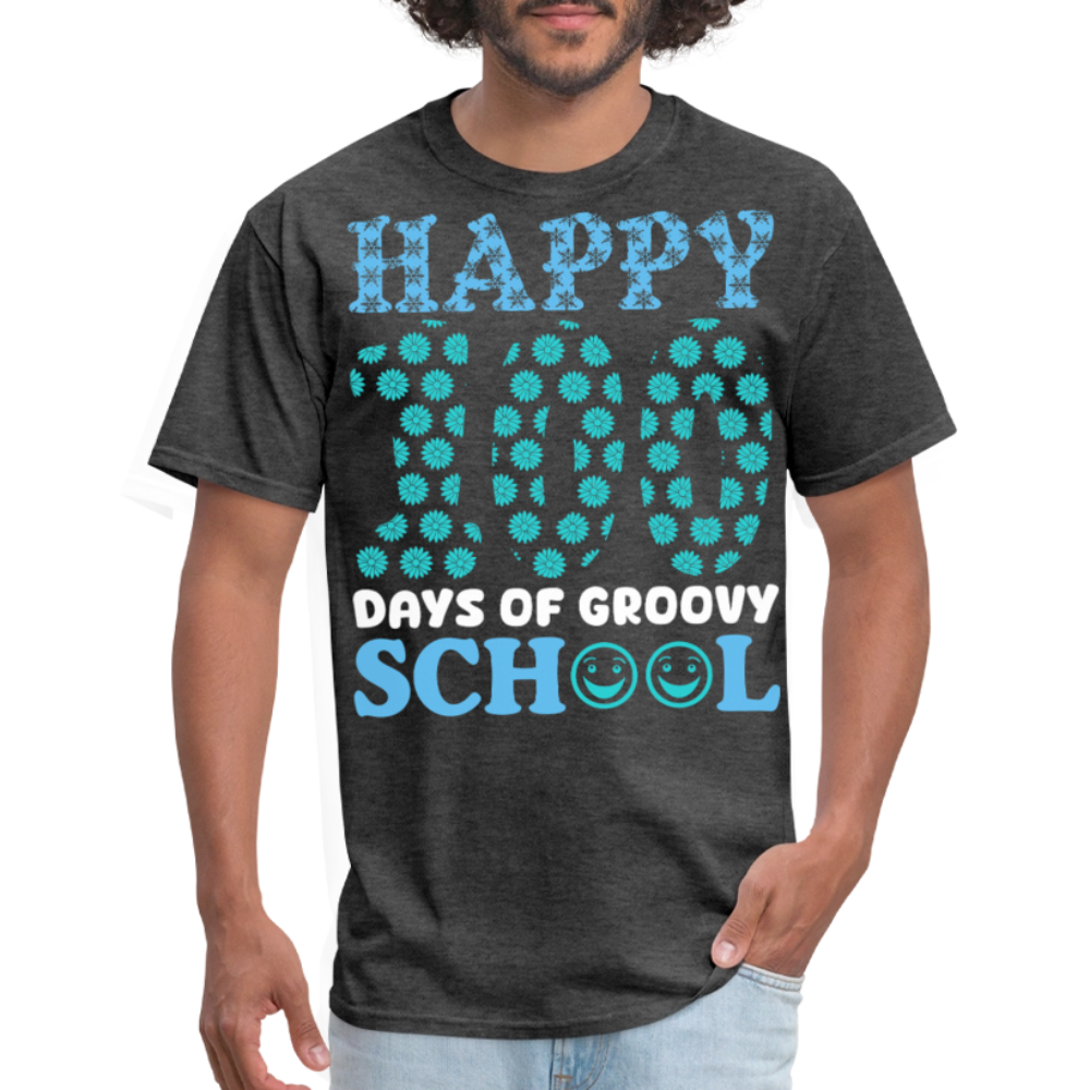 Groovy 100th-day School Celebration Tee Teacher Appreciation Gift T-shirt - heather black