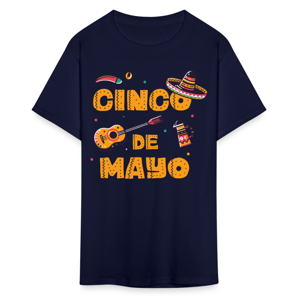 Mexican Fiesta Tee With Guitar And Sombrero Funny Cinco de Mayo T-shirt - navy