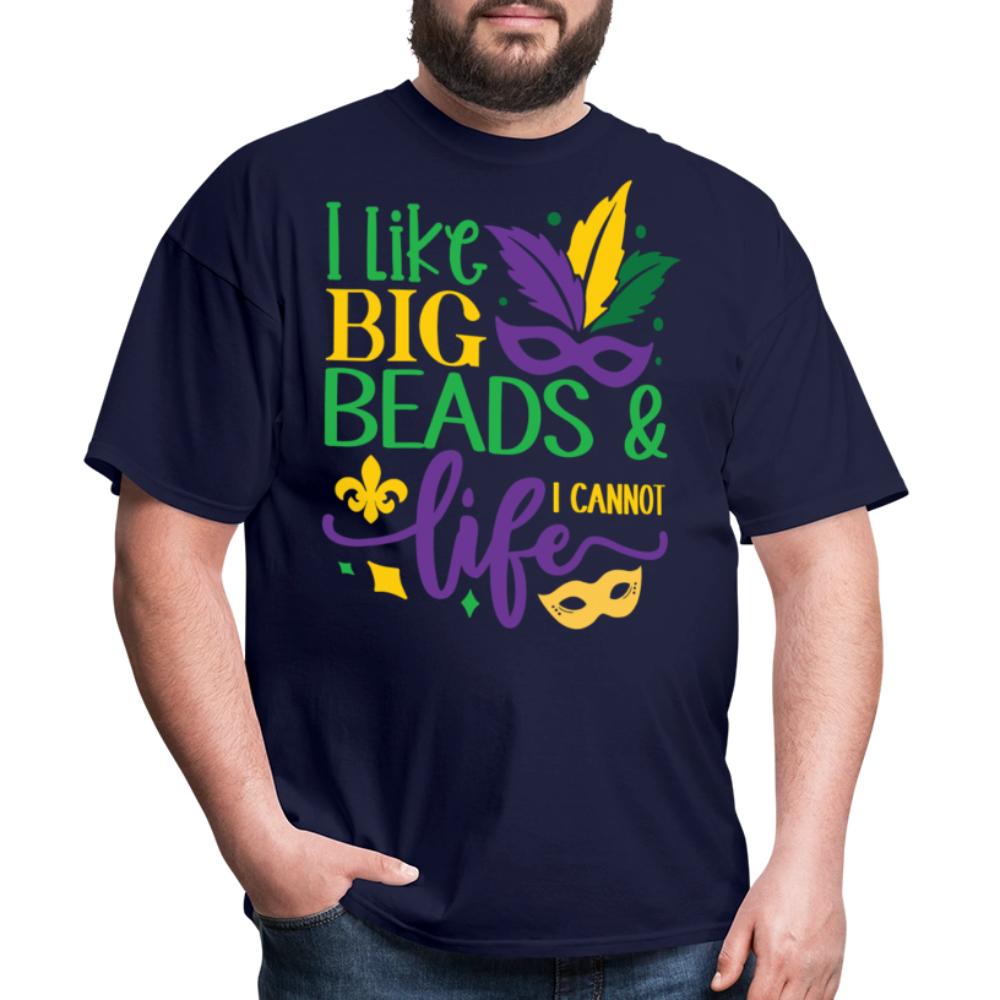 Big Beads and Life Mardi Gras Tee Funny Mardi Gras Bead T-shirt - navy