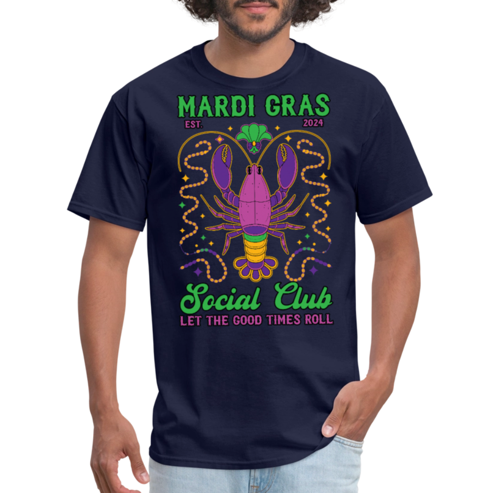 Mardi Gras Social Club Tee Crawfish-themed Mardi Gras T-shirt - navy