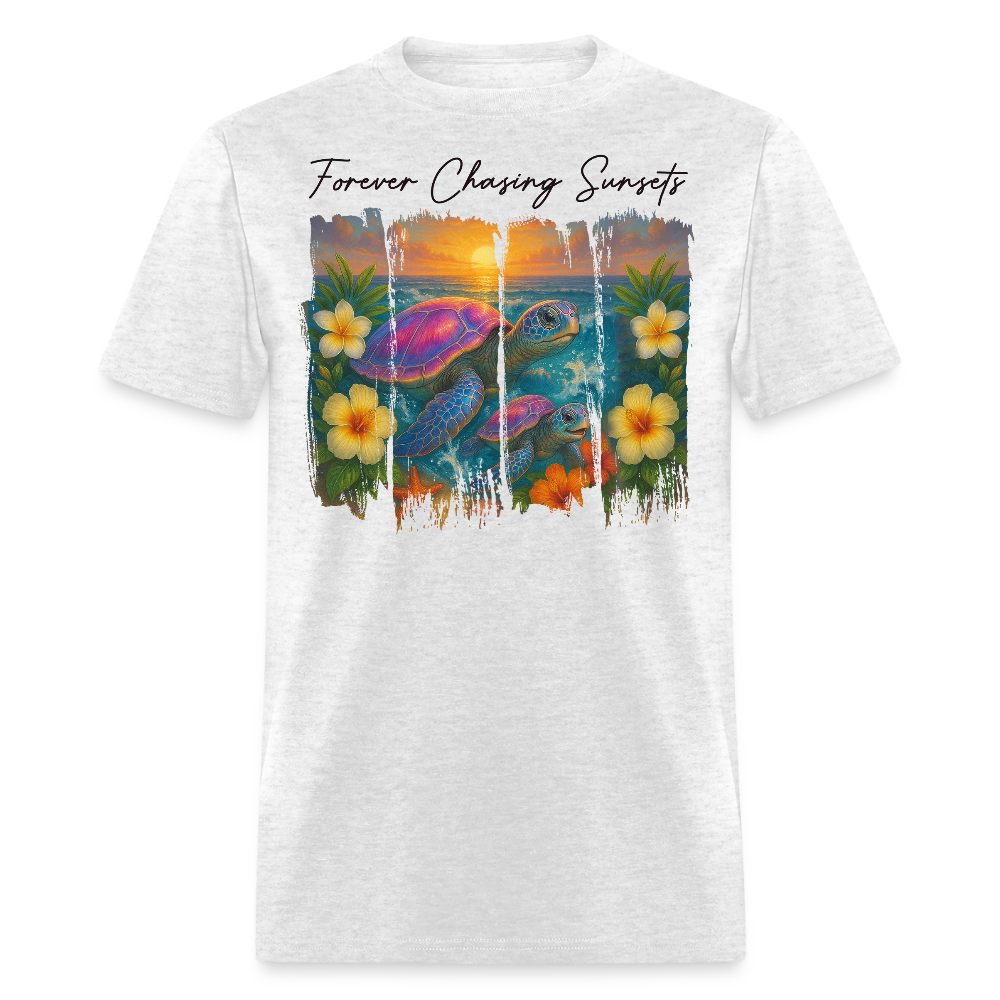 Forever Chasing Sunsets Beach Tropical Sea Turtle T-shirt - light heather gray