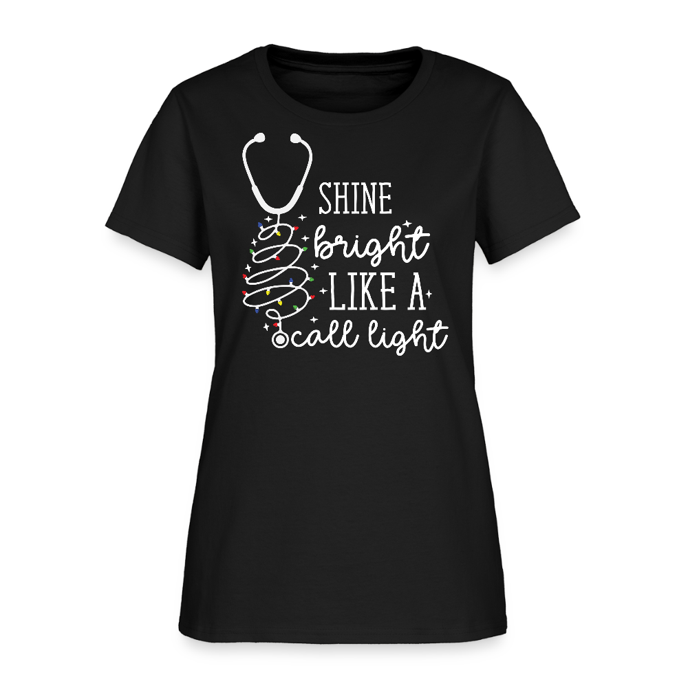 Shine Bright Like A Call Light Nurse Humor Christmas T-Shirt - black