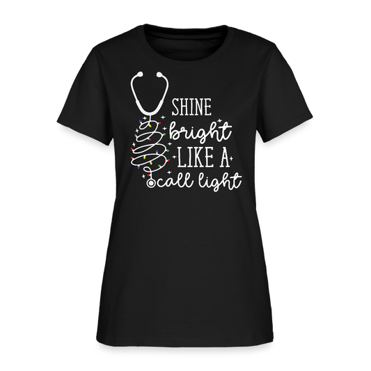 Shine Bright Like A Call Light Nurse Humor Christmas T-Shirt - black