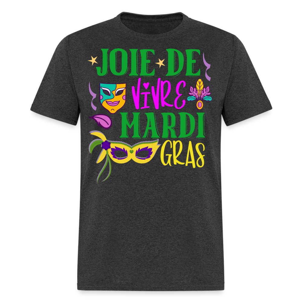 Joie De Vivre Mardi Gras Graphic Tee Colorful Masquerade Mask T-shirt - heather black