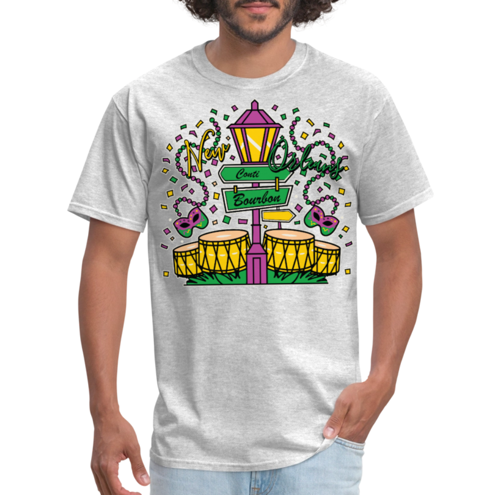 Colorful Bourbon Street Festival Masquerade and Jazz T-shirt - heather gray