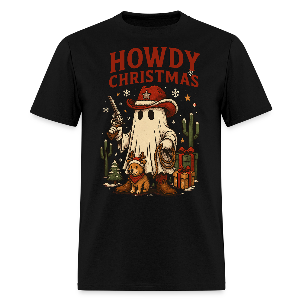 Funny Christmas Ghost Cowboy T-Shirt - black