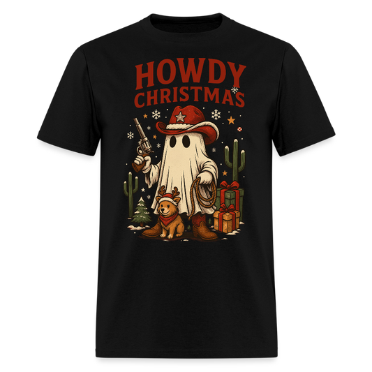 Funny Christmas Ghost Cowboy T-Shirt - black