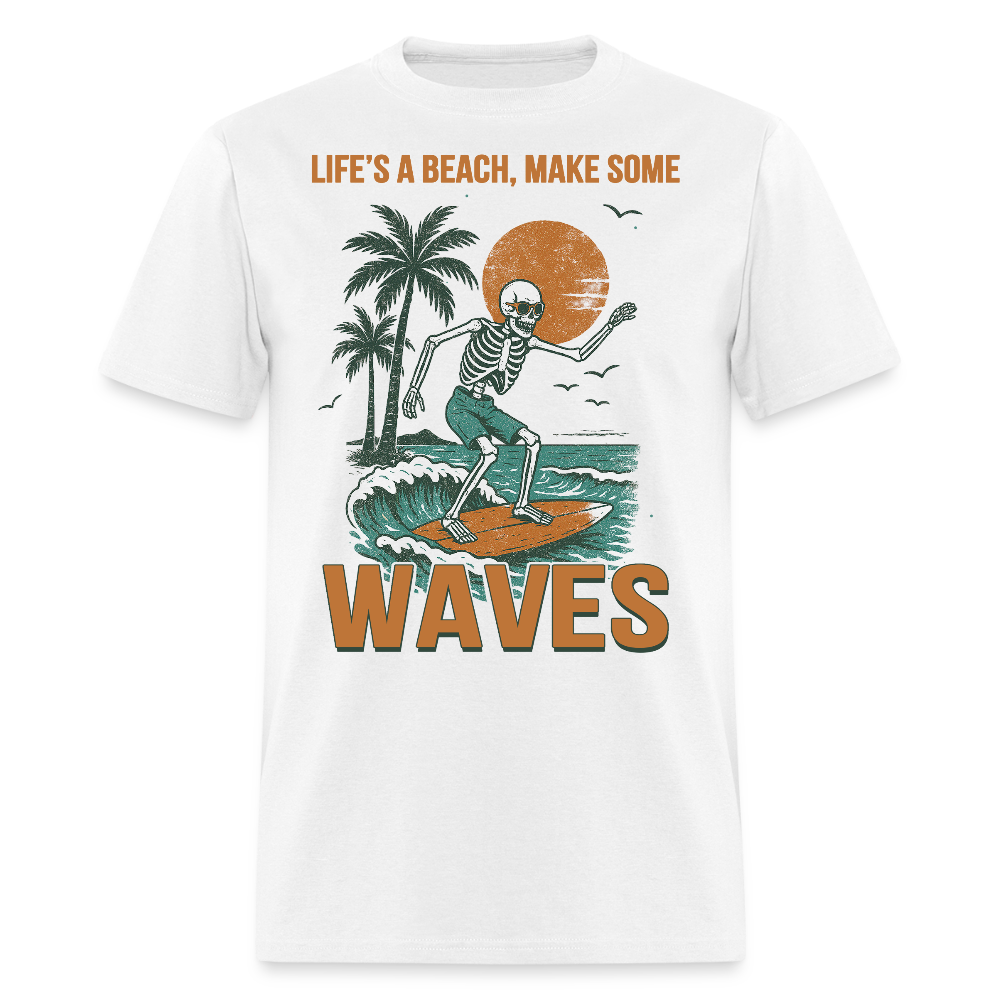 Life’s A Beach Surfing Skeleton Summer T-shirt - white