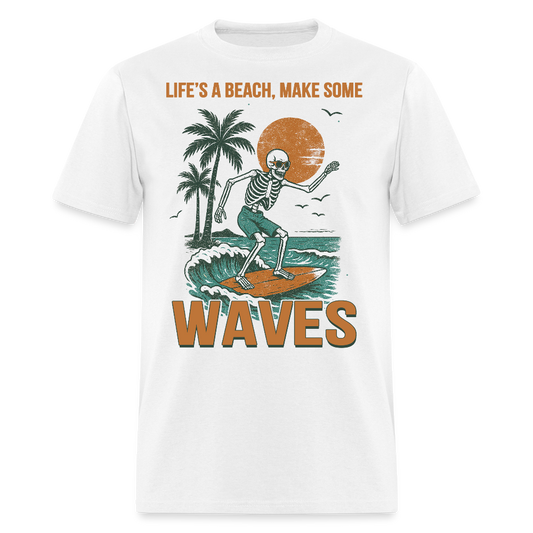 Life’s A Beach Surfing Skeleton Summer T-shirt - white