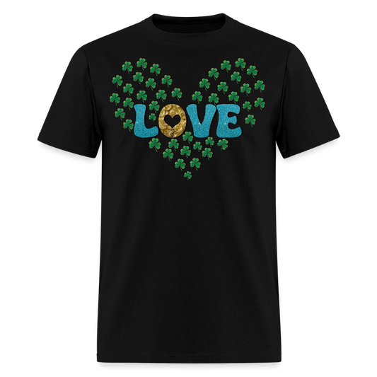 St Patrick's Day Love Heart Tee With Shamrocks T-shirt - black