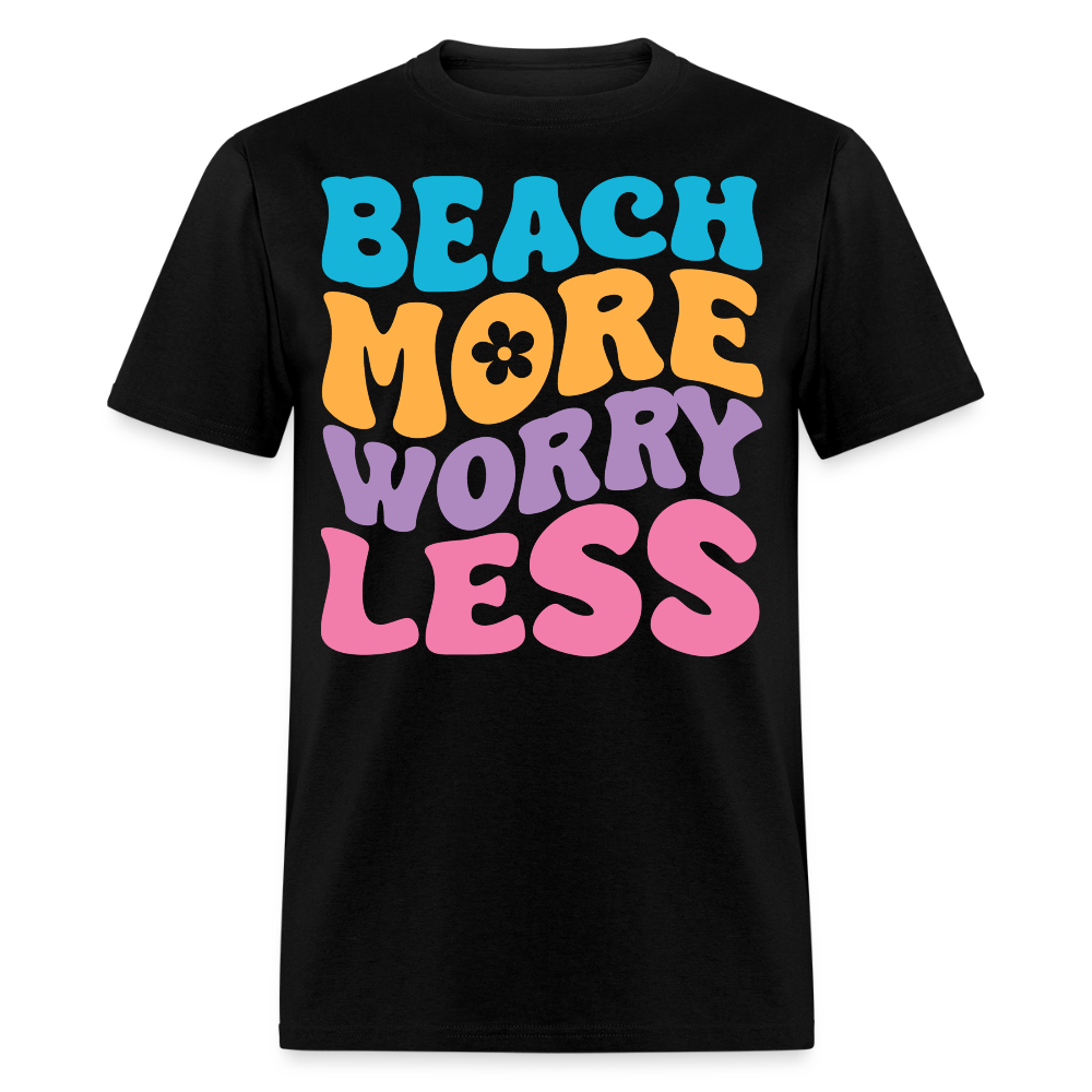 Beach More Worry Less Positive Mindset Coastal T-shirt - black