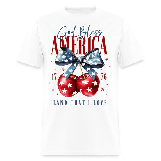God Bless America Patriotic Cherry Bow T-Shirt - white