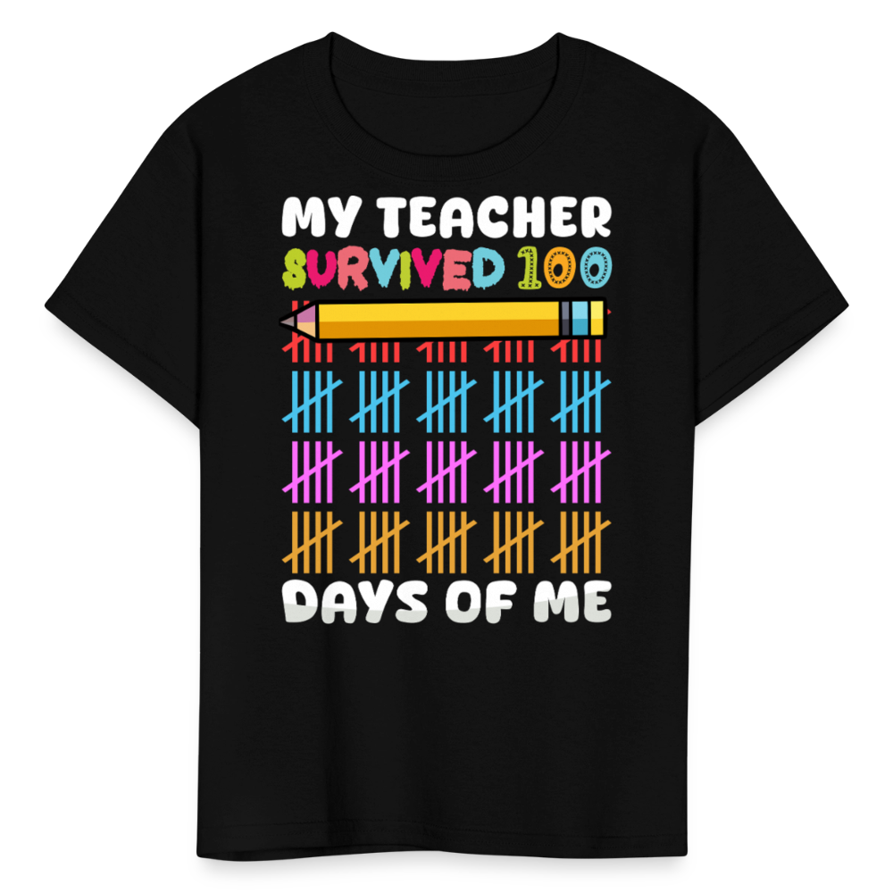 Teacher Survived 100 Days Of School Cute Kids Milestone T-shirt - black