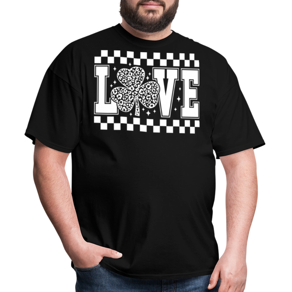 Shamrock Checkered Love Tee St Patrick’s Day leopard Print T-shirt - black