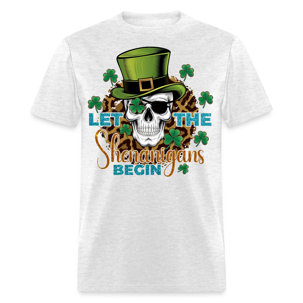 Let The Shenanigans Begin Graphic Skull Design T-shirt - light heather gray