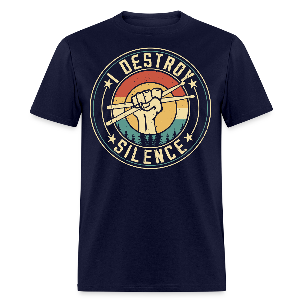 Vintage Drummer I Destroy Silence T-shirt - navy