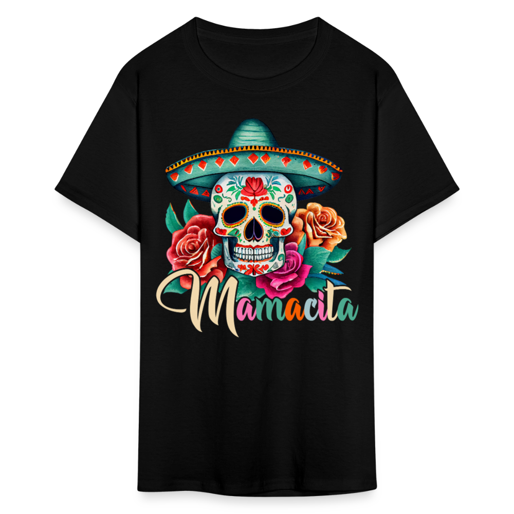 Mamacita Mexican Skull Design Tee Mexican Sugar Skull T-shirt - black