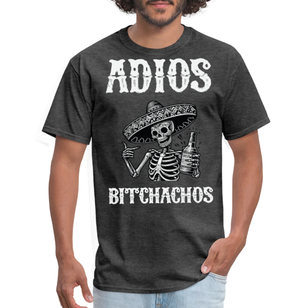 Funny Mexican Skeleton Drinking Tee Adios Bitchachos Fiesta T-shirt - heather black