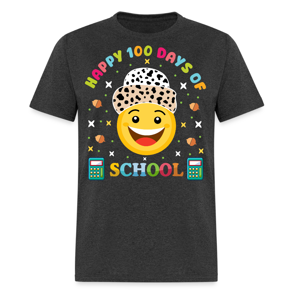 Happy 100 Days of School Teacher Tee 100 Days Smiley Face T-shirt - heather black