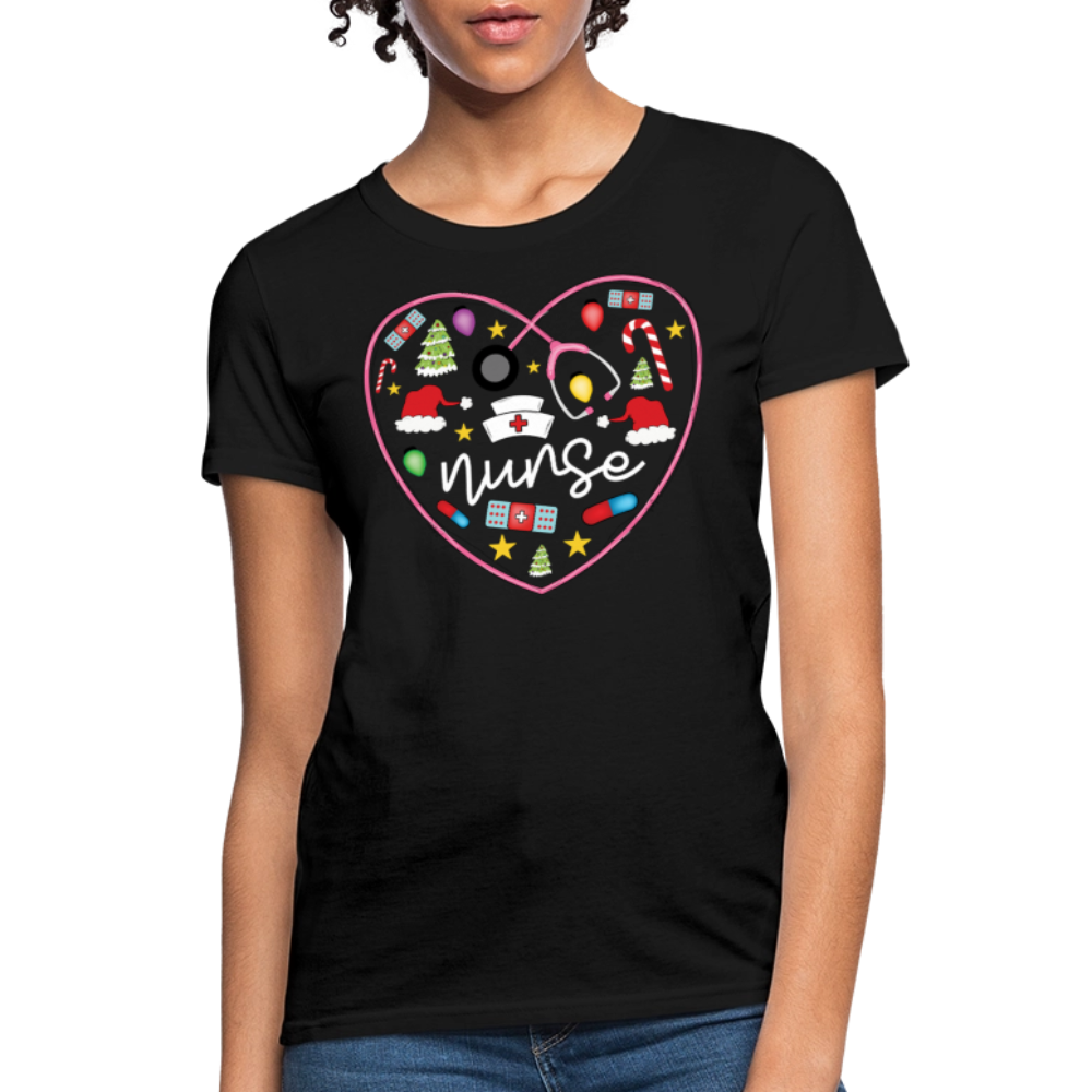 Nurse Heart Stethoscope Christmas T-Shirt - black