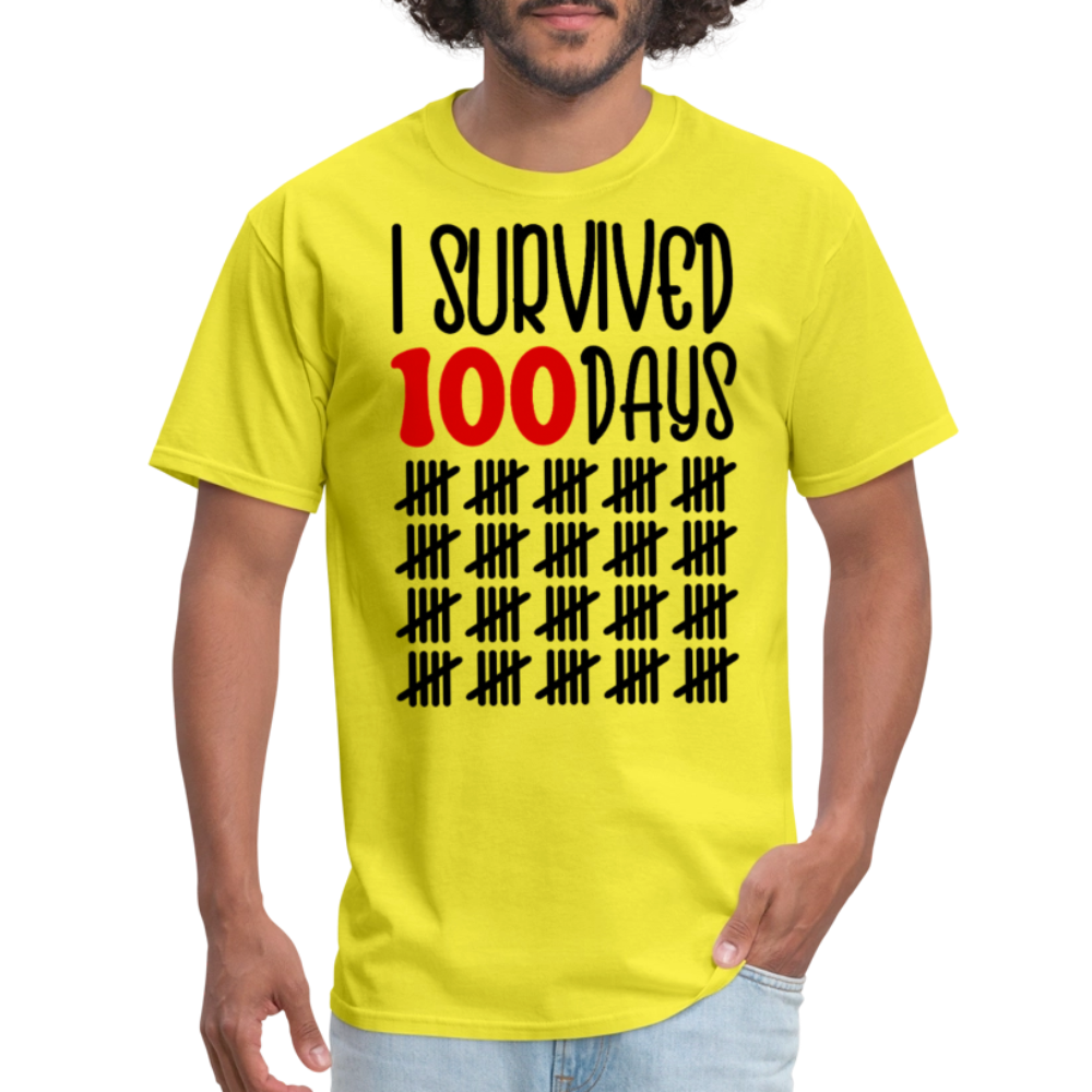 Funny 100 Days Survived School Tee Teacher Appreciation T-shirt - yellow