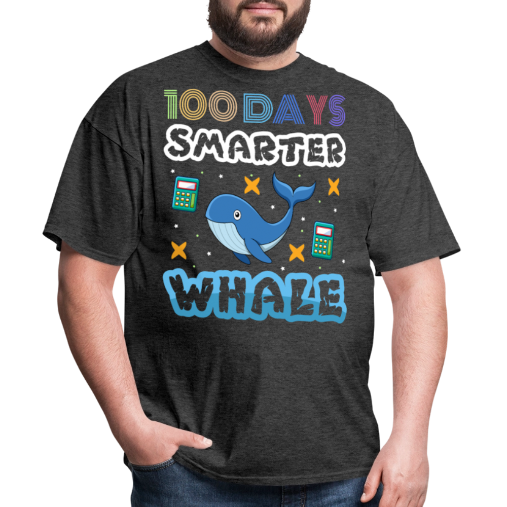 Cute Ocean Animal School Milestone Tee 100 Days Smarter Whale T-shirt - heather black