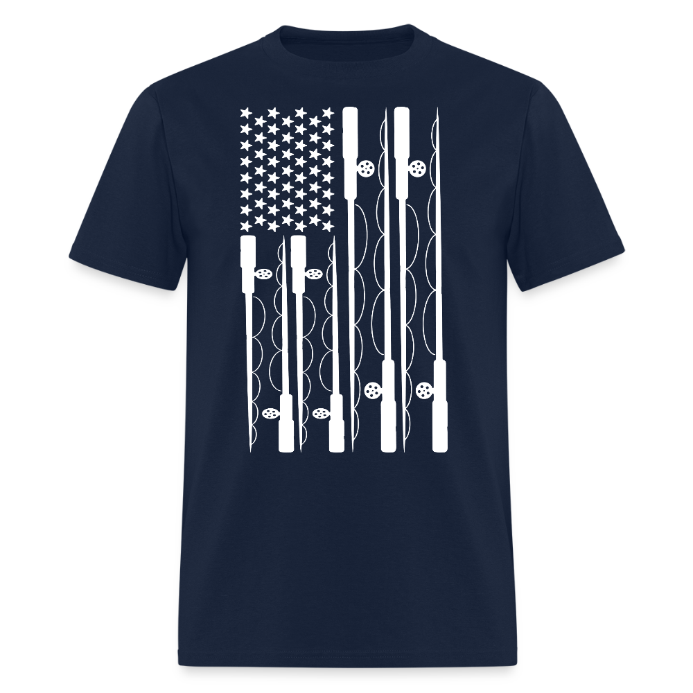 Fishing Rod and Reel American Flag T-shirt - navy