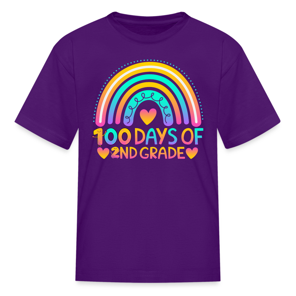 Rainbow & Heart Design for School Celebrations 100 Days of 2nd Grade Kid T-Shirt - purple