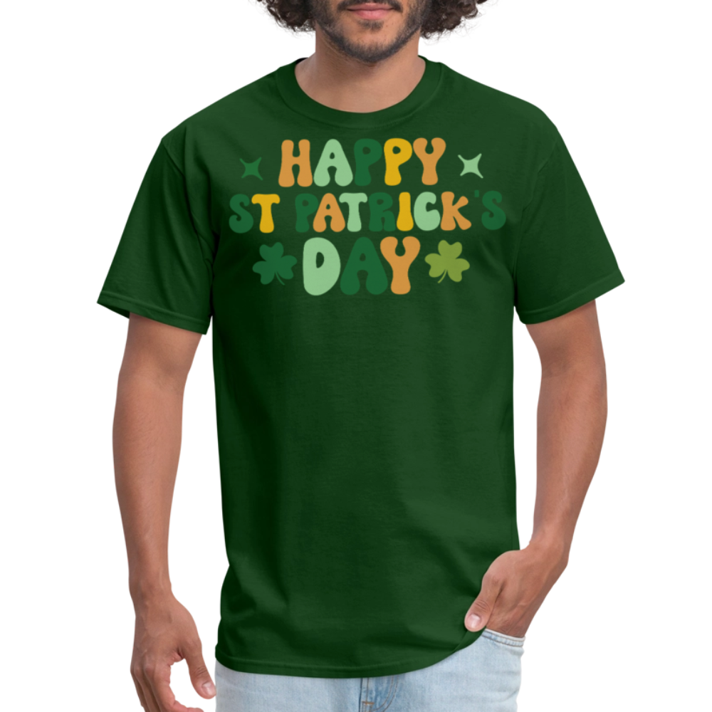 Retro Happy St Patrick’s Day Shamrock T-shirt - forest green