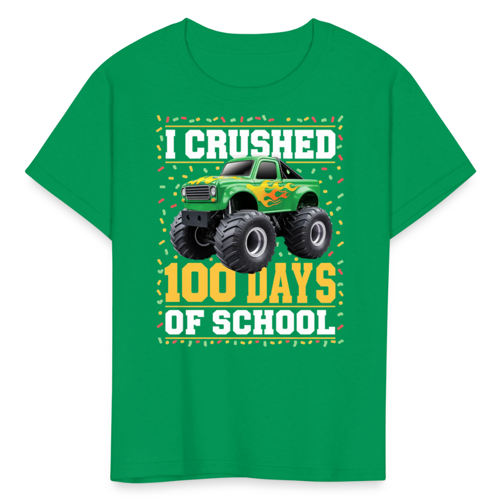 100 Days Of School Monster Truck Tee Kids 100th Day Of School T-shirt - kelly green