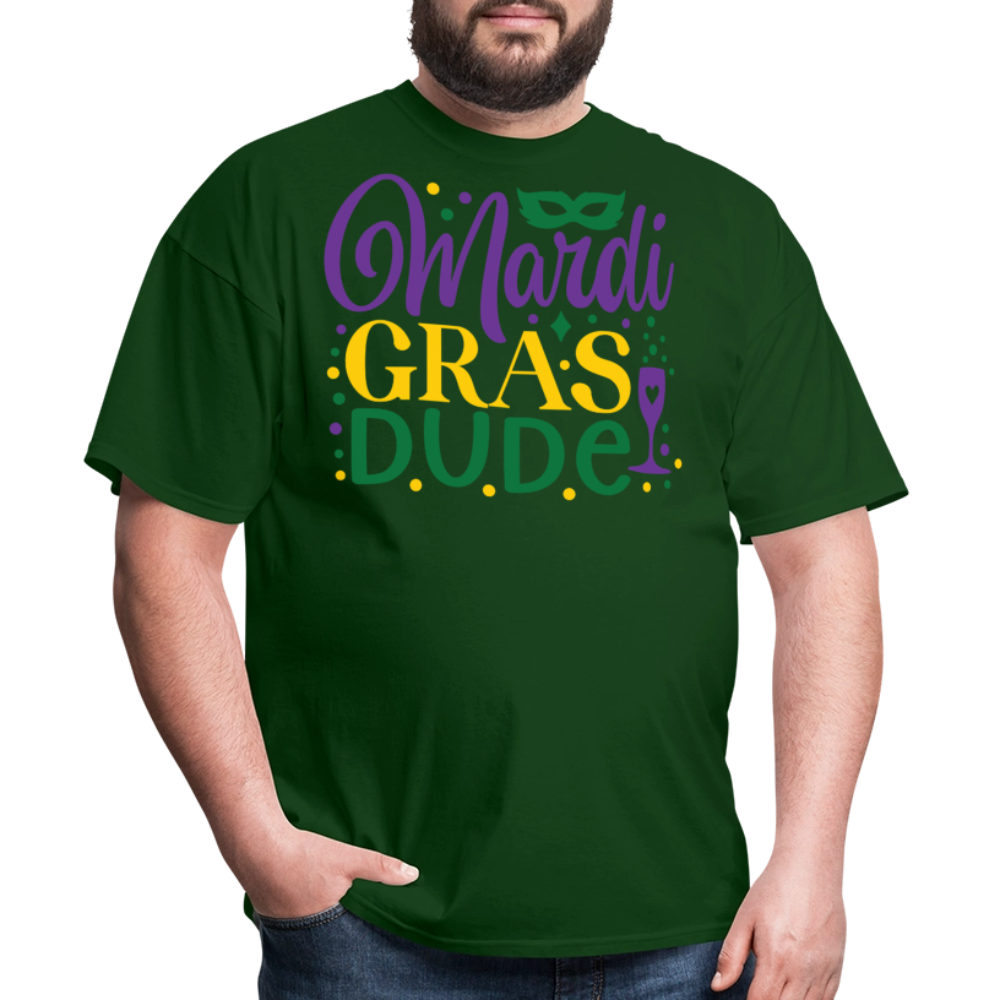 Unique Mardi Gras Dude Graphic T-shirt - forest green