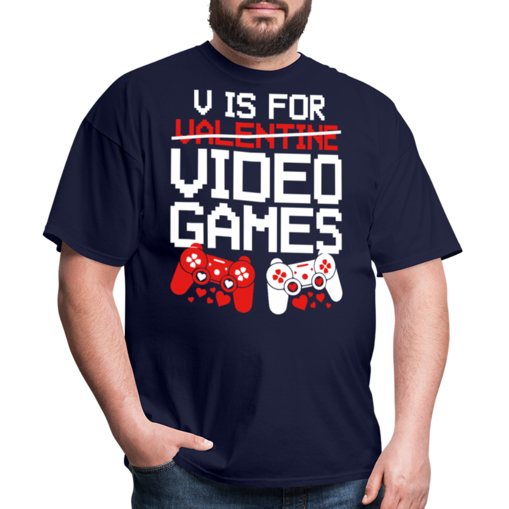 V Is For Video Games Funny Gamer Valentine's Gift - navy