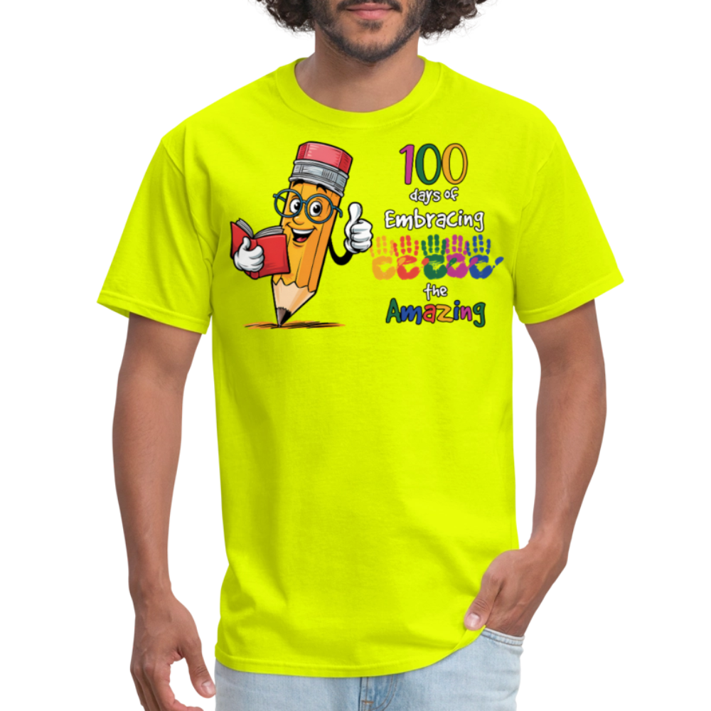 100 Days Of Embracing Learning Tee Back To School Teacher Gifts T-shirt - safety green