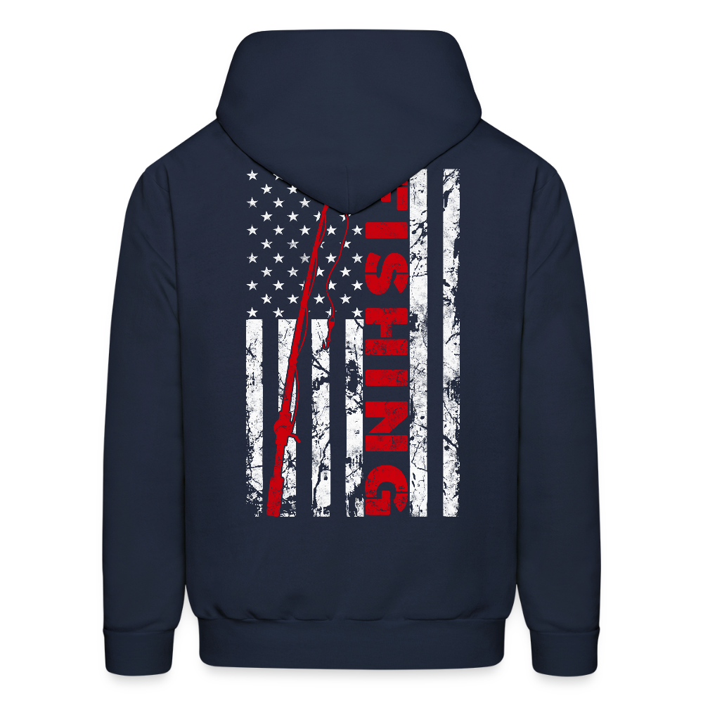 Distressed American Flag Fishing Gift For Dad Hoodie - navy
