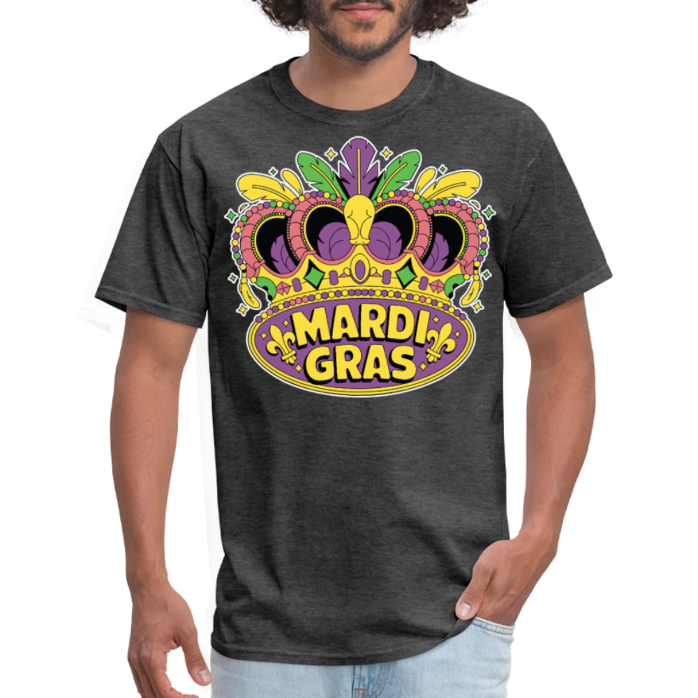 Mardi Gras Graphic Tee For Parties Colorful Mardi Gras Crown T-shirt - heather black